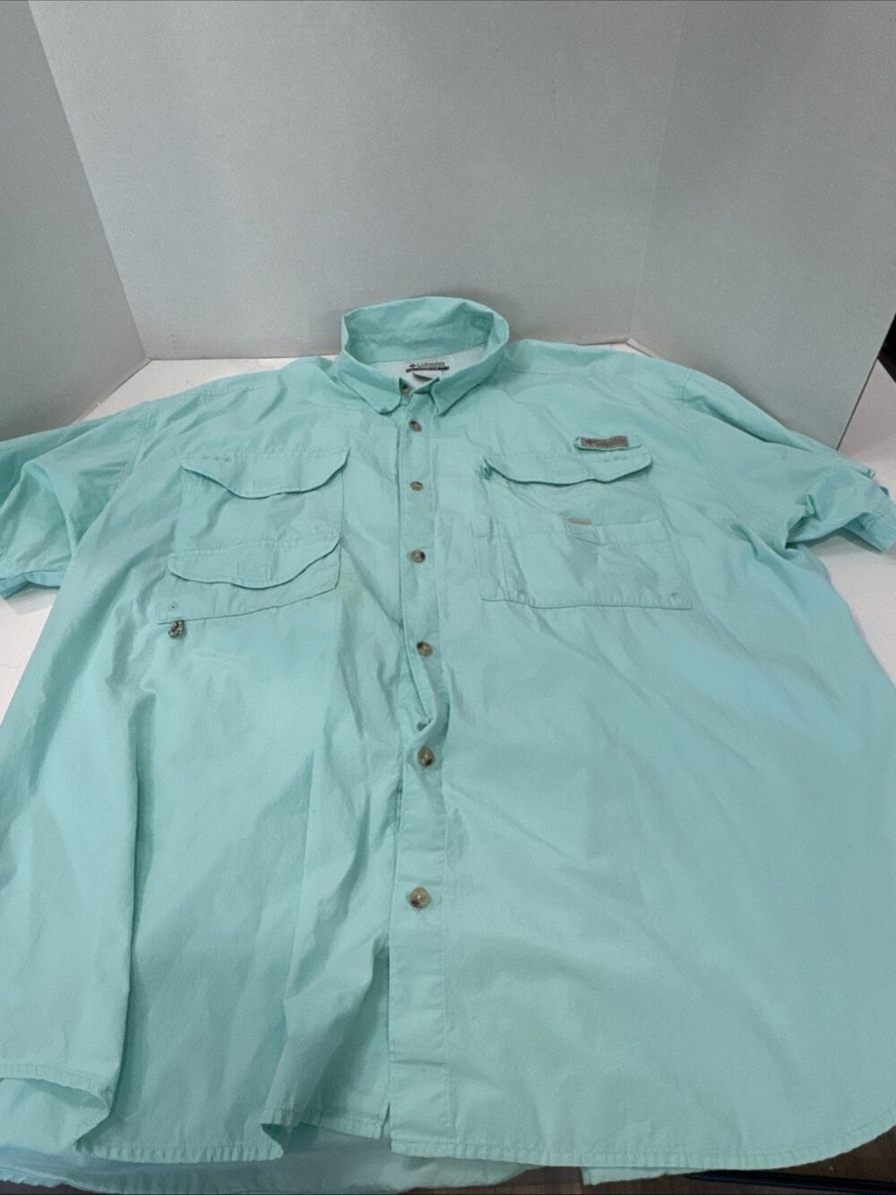 Men’s Blue Columbia PFG Short Sleeve Button Down Shirt Size 3XL